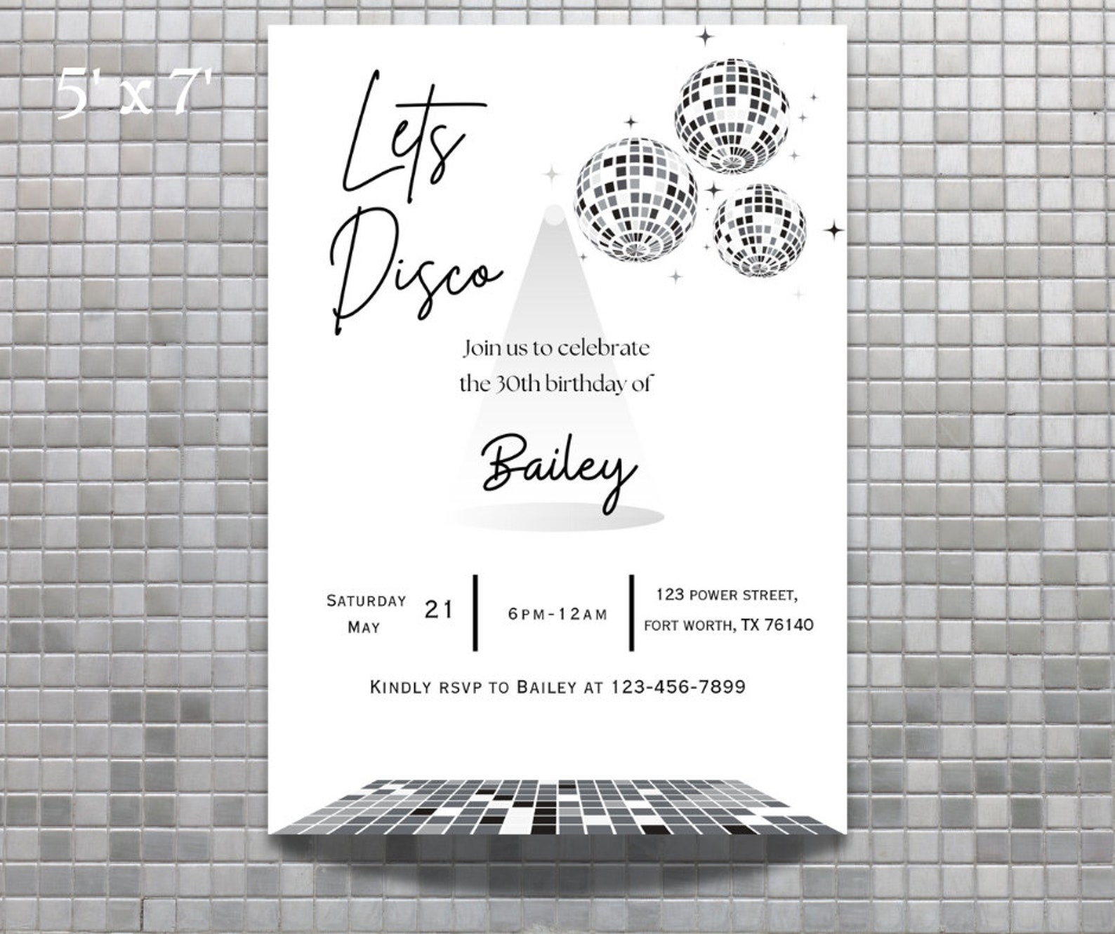 Editable, Disco Themed Birthday Invitation, 30th Birthday Invite ...