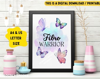 Impression Fibro Warrior, oeuvre d'art sur la fibromyalgie, affiche imprimable sur la douleur chronique, décoration d'intérieur de sensibilisation au handicap, art mural numérique Fibro Butterfly