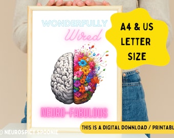 Wonderfully Wired Neurodivergent Print, Neurofabulous Poster, ND Brain, Digital Artwork, AuDHD Decor, Autism Art, ADHD Wall Print