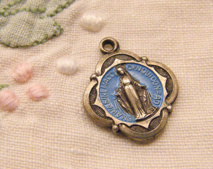 Vintage Catholic Miraculous Medal Blessed Mother Mary Tiny Enameled ...