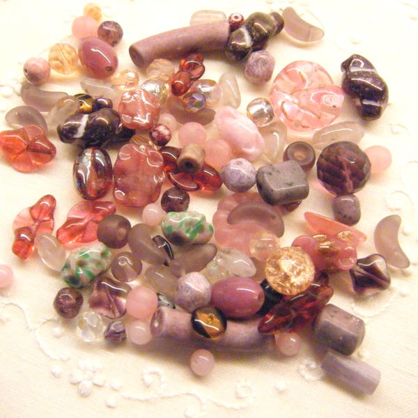 Vintage Glass Beads Mixed Lot Pink Destash