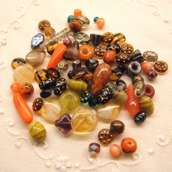 Vintage Glass Beads Mixed Lot Warm Colors Destash
