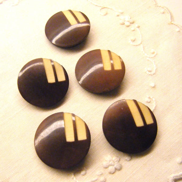 Vintage Buttons Set of 5 Art Deco Celluloid Plastic