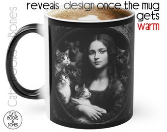 Magische mok kattenliefhebbers, betoverende koffiekop, cadeau voor eigenaren van gezelschapsdieren, Witchy drinkware, katachtige magie, gezellig interieur, kattenmoeder cadeau