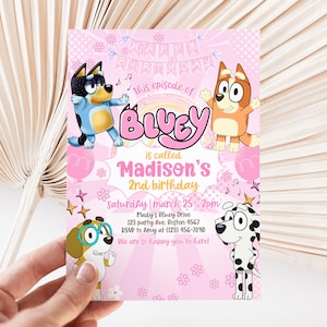 Editable Bluey Girl Birthday Invitation Template, Bluey Party Invitation, Bluey 2nd Birthday Girl Invitation,Printable Bluey Birthday Invite