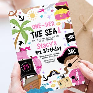 Bearbeitbare Mädchen Piraten-Geburtstagsfeier-Einladung Rosa Piratenschiff-Einladung Niedliche rosa Piratenparty-Schatzkarte Piratenparty Sofort Download