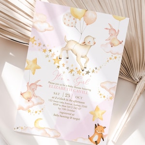 Lamb Baby Shower Invitation: Boho Girl Invite (Digital Download)