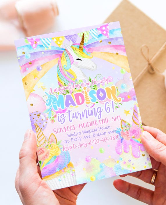 Rainbow Unicorn Girl Birthday Invitation Template: Editable 5x7 (Digital Download)