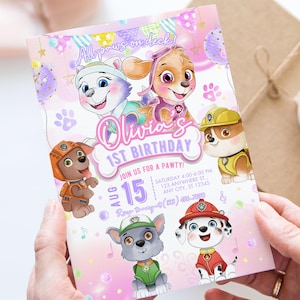 Paw Patrol Girl Birthday Invitation Template,Pink Puppy Skye Paw Party Invitation Template,Skye Paw Patrol Girl Birthday Invitation Template