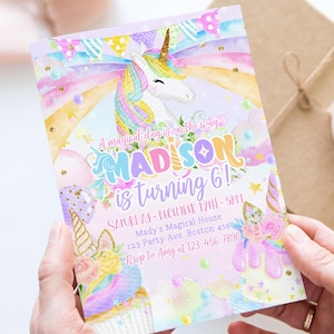 Editable Unicorn Birthday Invitation, Rainbow Unicorn First Birthday Invitation Template, Editable and Printable Unicorn Birthday Invitation