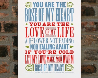 Rose Of My Heart Johnny Cash letterpress poster