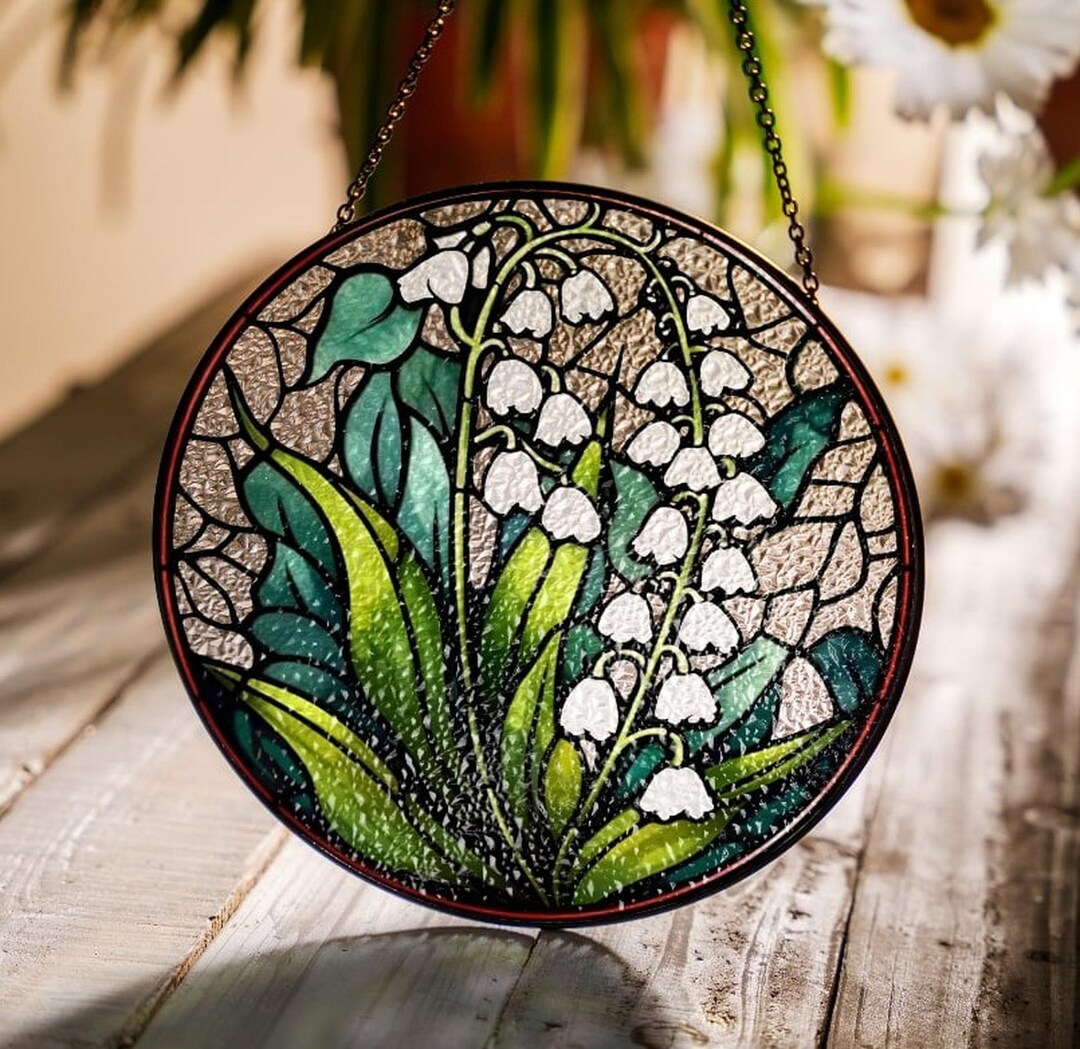Lily of the Valley Floral Collector Stained Glass Suncatcher Window ...