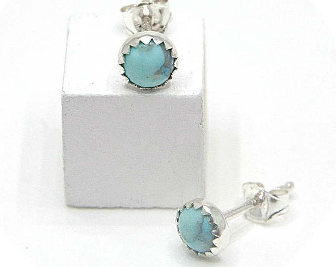 Howlite Turquoise Earrings in Silver 6mm Round Gemstone Studs