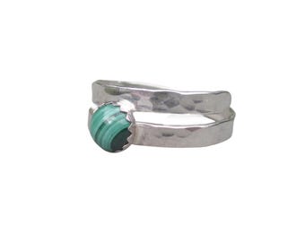 Adjustable Malachite Ring, Silver Wraparound Gemstone Ring