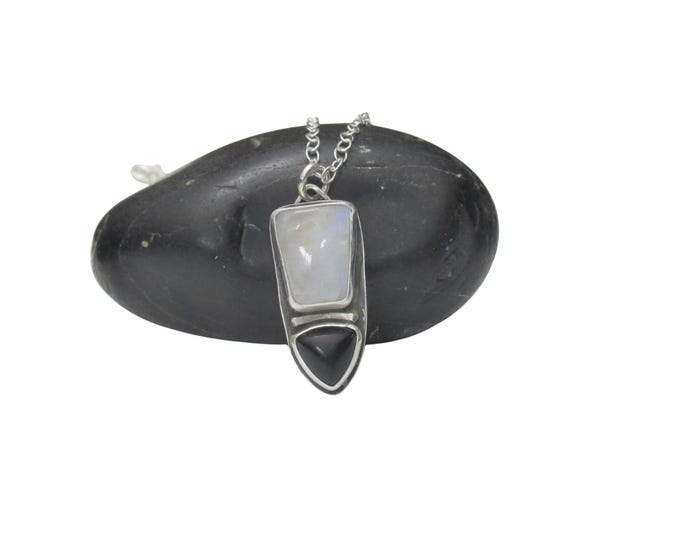 Rainbow Moonstone Geometric Pendant Necklace in Sterling Silver