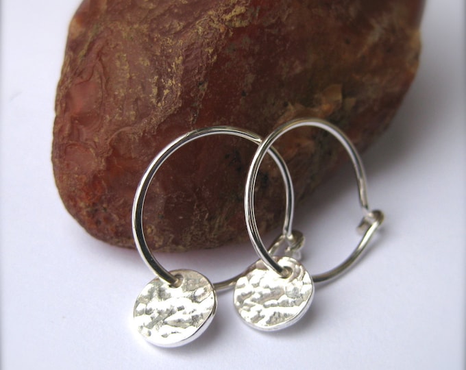 Hammered Disc Sterling Silver Hoops