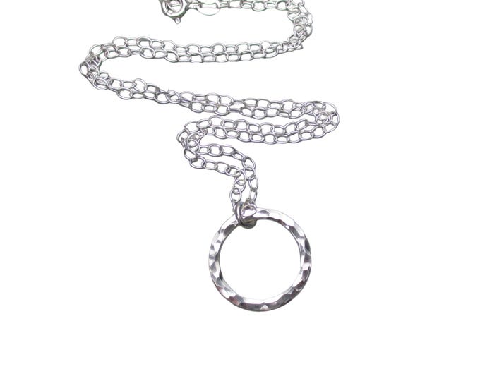 Simple Silver Circle Necklace, Hammered Texture, Hammered Circle Pendant Necklace
