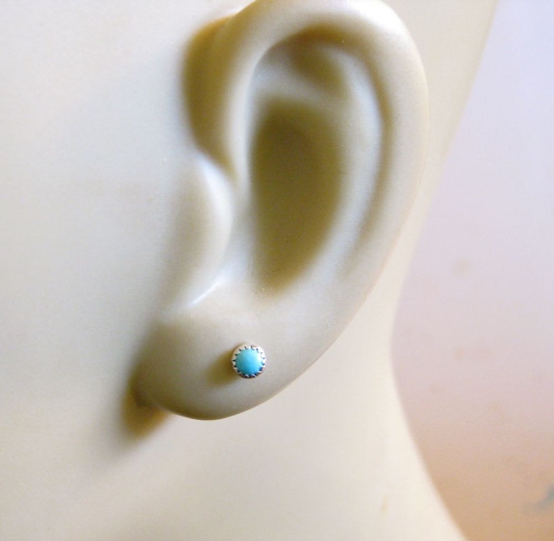 Tiny Turquoise Studs, 3 mm Stud earrings, Cartilage Earrings, Second Hole Piercing, 3mm turquoise studs image 4