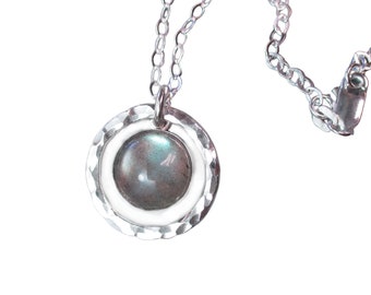 Labradorite Necklace with Hammered Silver Circle