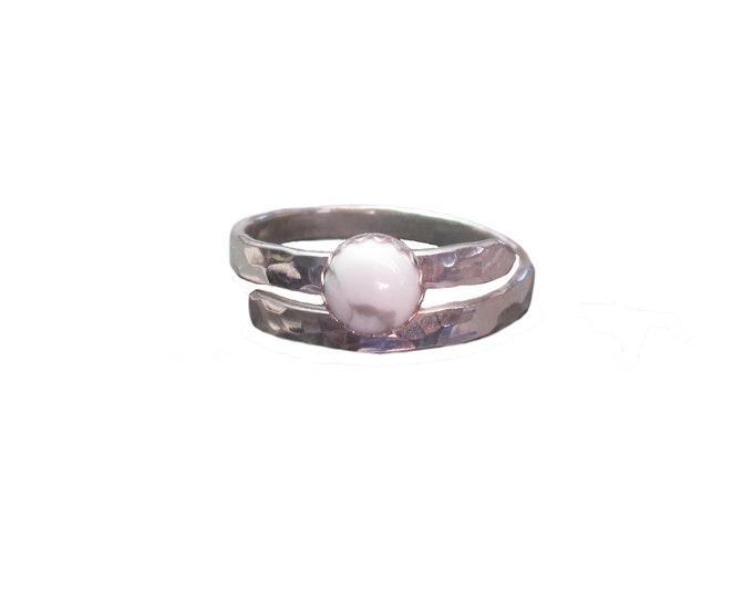 White Howlite Gemstone Sterling Silver Adjustable Ring