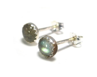 Labradorite and Silver Stud Earrings- Labradorite Stud Earrings, Labradorite Earrings 5mm