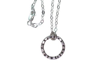 Dots and Dashes Circle Pendant Necklace, Simple Silver Necklace