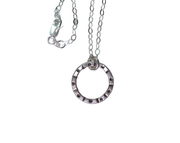 Dots and Dashes Circle Pendant Necklace, Simple Silver Necklace
