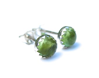 Small Peridot Stud Earrings, Green Gemstone Studs, Peridot Earrings