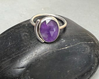 Rose Cut Amethyst Ring in Sterling Silver