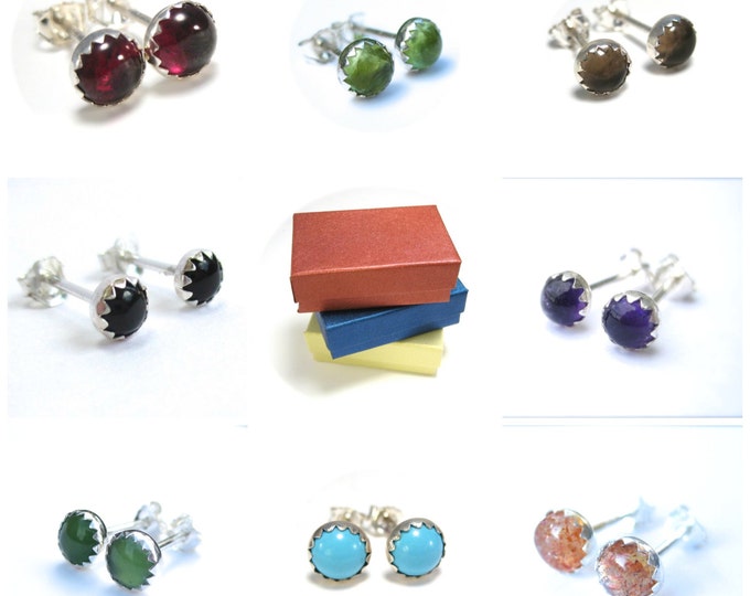 Gemstone Earrings Studs Set, Earrings Sale, Pick Two Amethyst, Onyx, Turquoise, Peridot and More