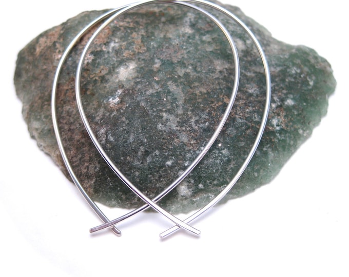 Large Silver Hoop Earrings- Fish Shaped Hoops