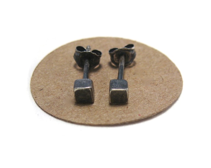 Black Cube Stud Earrings