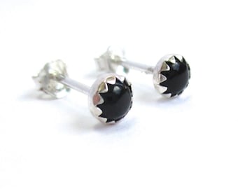 Black Stud Earrings, Mens Studs or Unisex Black Onyx Stud Earrings