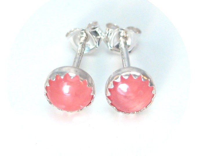 Blush Colored Rhodocrosite Stud Earrings in Sterling Silver