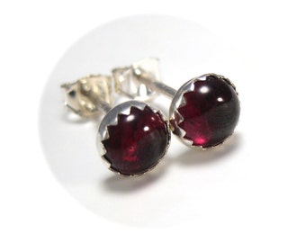 Garnet Stud Earrings, Sterling Silver Garnet Post Earrings, Garnet Earrings, January Birthstone Jewelry