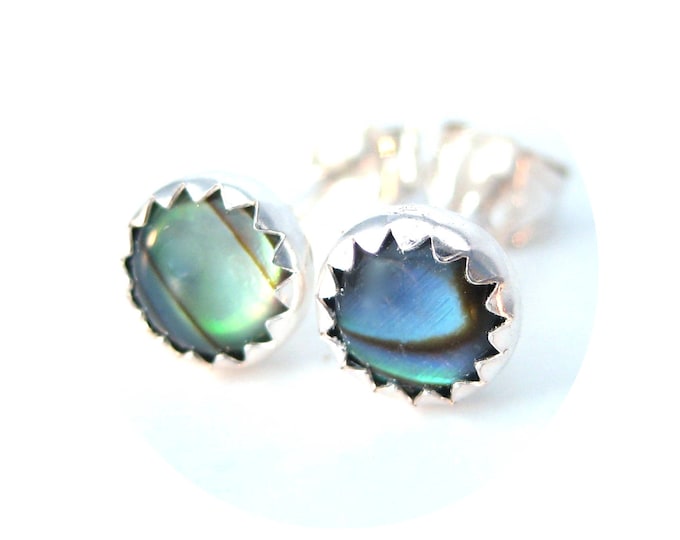 Paua Shell Stud Earrings, 5 mm Studs, Abalone Earrings in Blue and Green