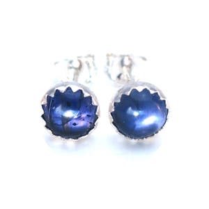 Iolite Gemstone Stud Earrrings set in Sterling Silver, Iolite Jewelry