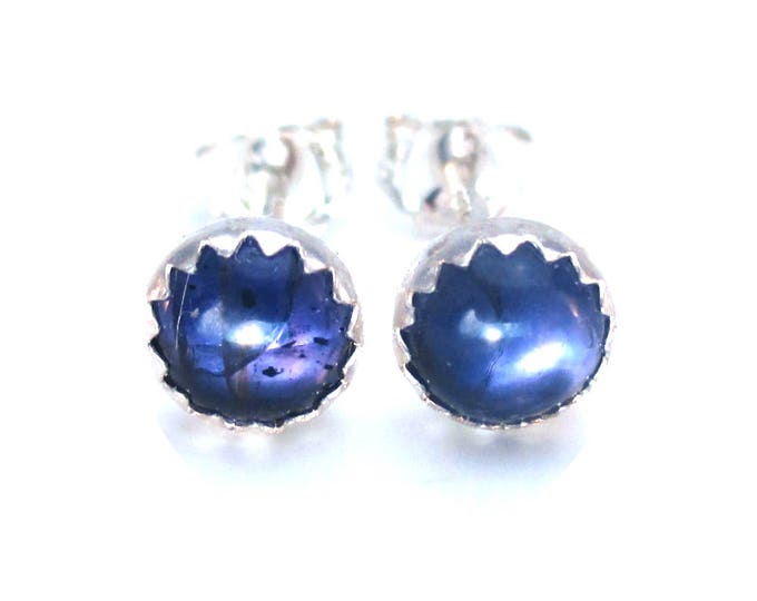 Iolite Gemstone Stud Earrrings in Sterling Silver