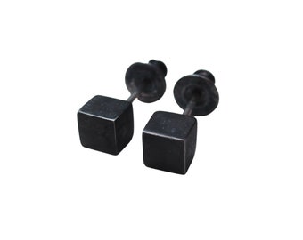 Large Sterling Silver Black Cube Studs for Men or Unisex