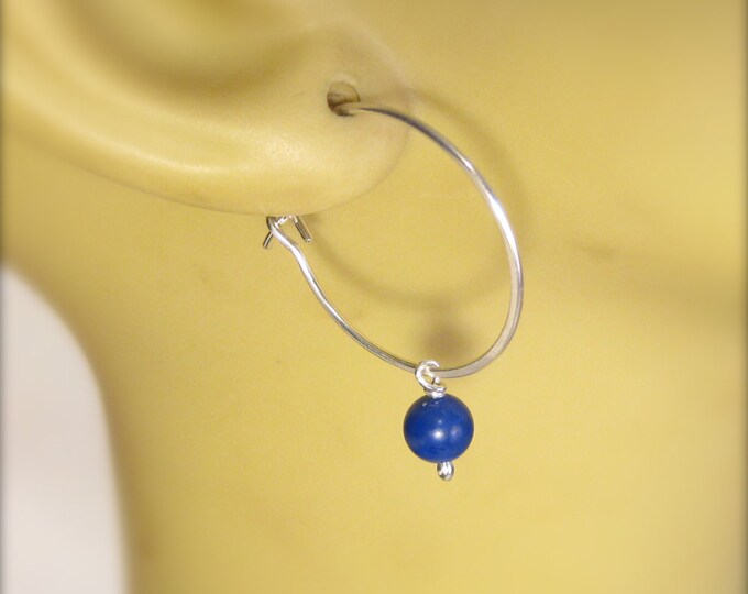 Silver Hoops with Blue Howlite