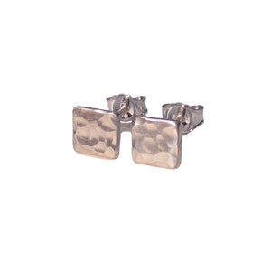 Silver Square Stud Earrings- Hammered Silver Jewelry, Earrings Studs, Square Earrings