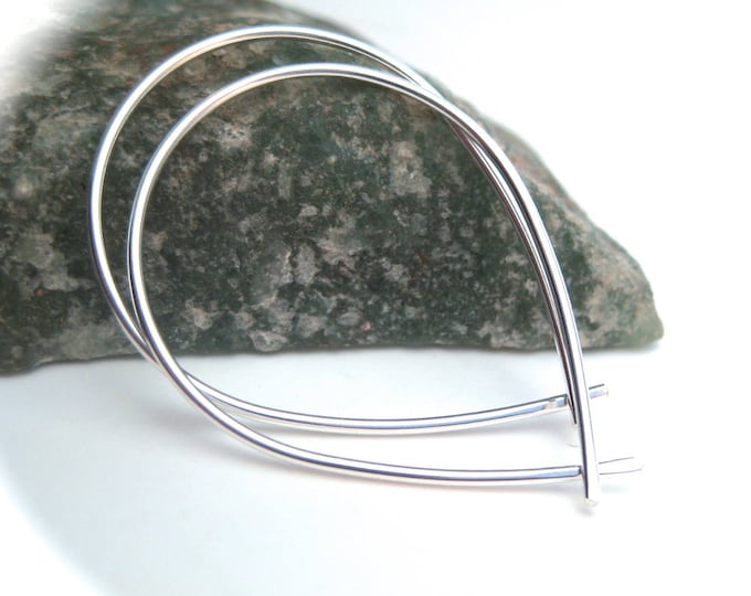Medium Hoop Earrings- Fish Shaped Hoops- Silver Wire Hoops