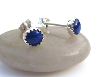 Blue Lapis Stud Earrings, Blue Studs, Blue Lapis Earrings