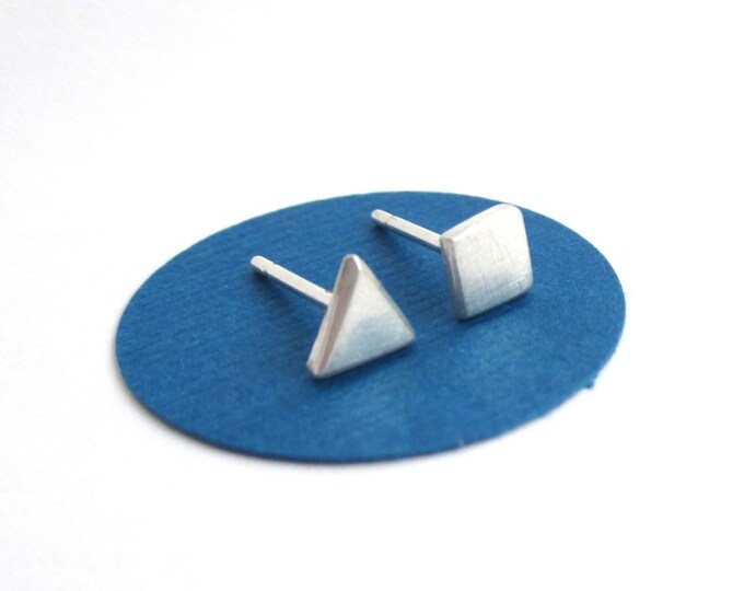 Mismatched Earrings, Square and Triangle Stud Earrings