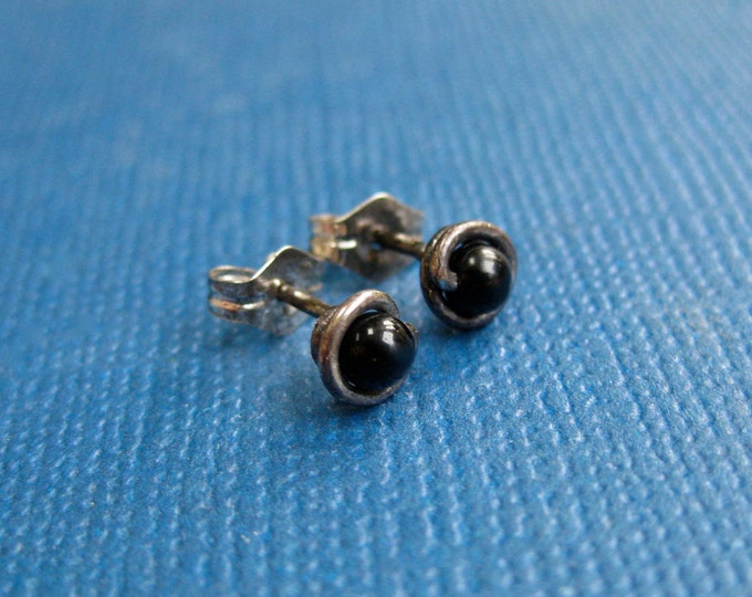 Tiny Black Onyx Stud Earrings, Mens Post Earrings, Small Black Studs - Etsy