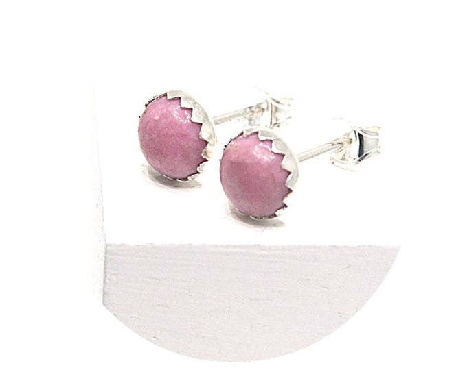 Rhodonite Stud Earrings, 6mm Round