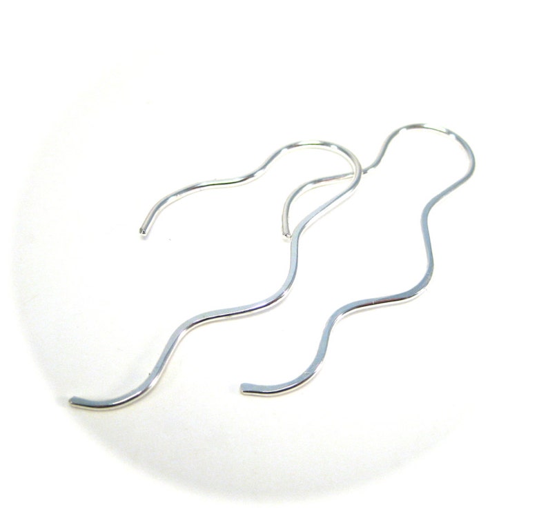 Etsy Jewelry, Unique Earrings with Silver Wave Thread Through Earrings image 4