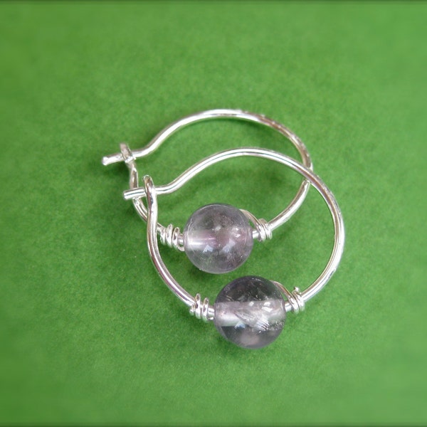 Silver and Amethyst Hoop Earrings