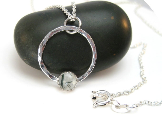 Rutile Quartz Necklace with Hammered Silver Circle Pendant