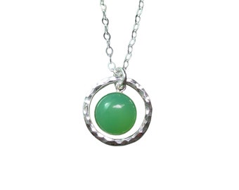 Chrysoprase Necklace with Hammered Silver Circle